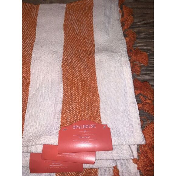 Set Of 4 OpalHouse Cotton Preppy Stripe Placemats. Orange/White. NWT. U - Picture 2 of 6